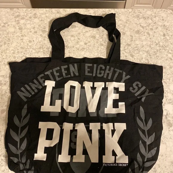 New! In bag, Victoria’s Secret Love PINK large black canvas tote. Never used. - Picture 1 of 2